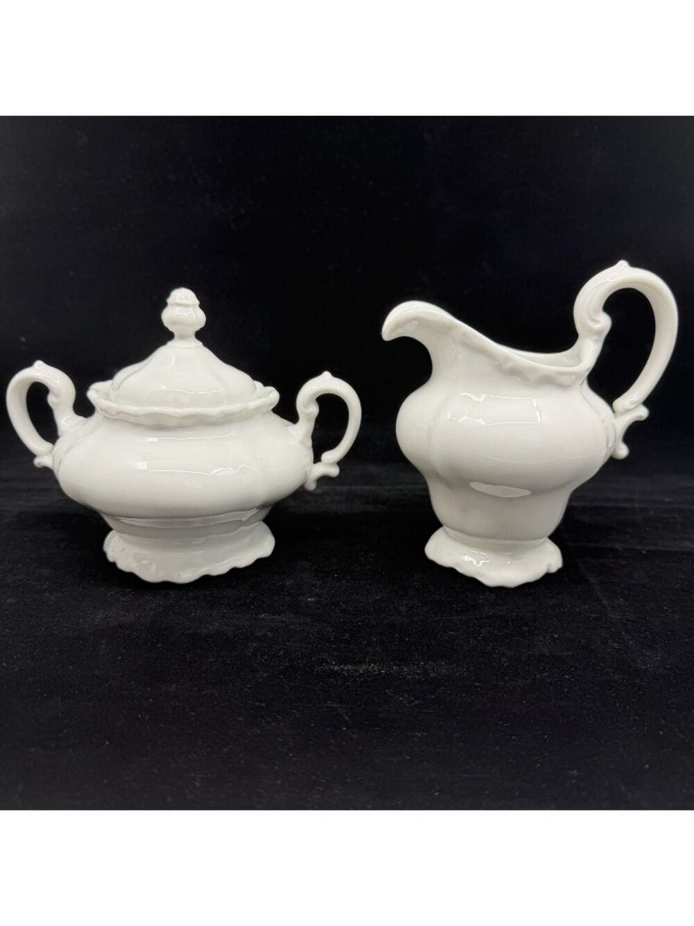 Johann Haviland Bavaria Germany Pure White Porcelain Creamer Sugar Bowl Set